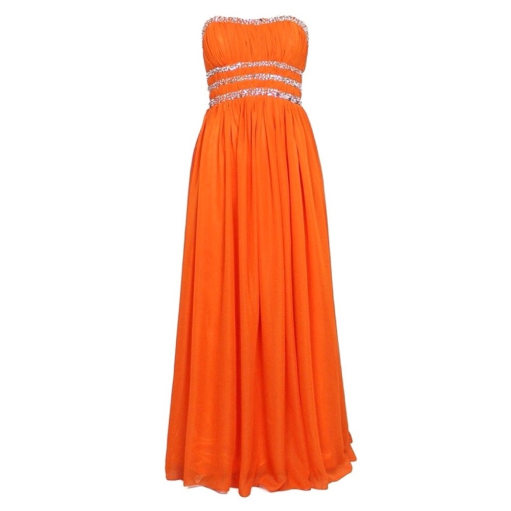 Women’s Strapless Chiffon Long Beaded Formal Dress
